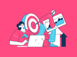 Marketing planning business characters flat vector concept operation hand drawn illustration
