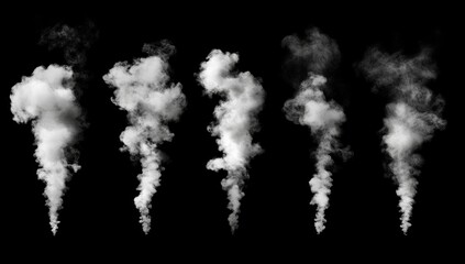 Black and White Smoke Puffs Isolated on Black Background Realistic Smoke Effect