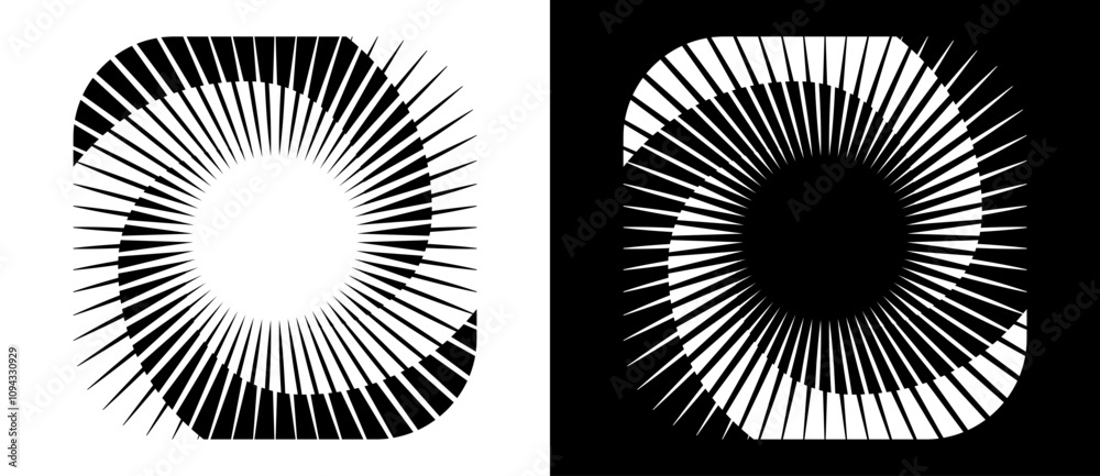 Poster Abstract letter Z with lines in spiral. Generation Z icon or logo. A black shape on a white background and the same white shape on the black side.