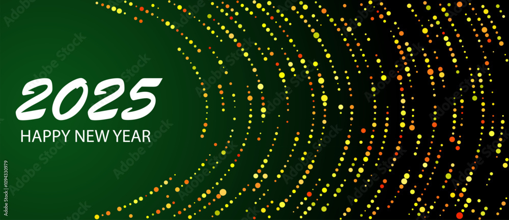 Poster dark green template card with orange dots. new year 2025 with specific colors concept.