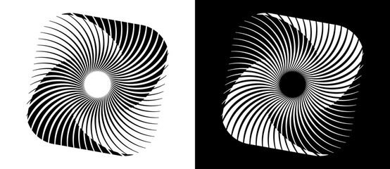 Abstract letter Z with lines in spiral. Generation Z icon or logo. A black shape on a white background and the same white shape on the black side.