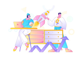 Marketing planning business characters flat vector concept operation hand drawn illustration
