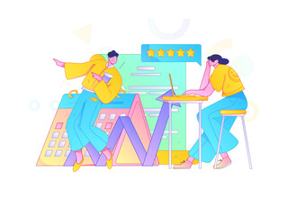 Marketing planning business characters flat vector concept operation hand drawn illustration
