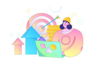 Marketing planning business characters flat vector concept operation hand drawn illustration
