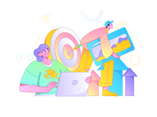 Marketing planning business characters flat vector concept operation hand drawn illustration
