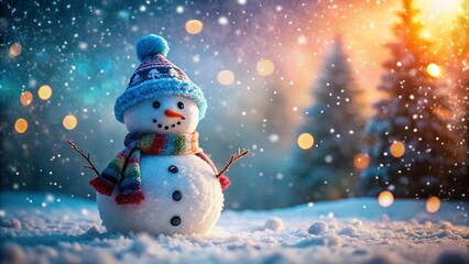 Obraz premium Cheerful Snowman in Winter Wonderland - Rule of Thirds AI Art