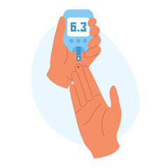 Finger pricking for glucose monitoring with glucometer. Personal health management or diagnostics