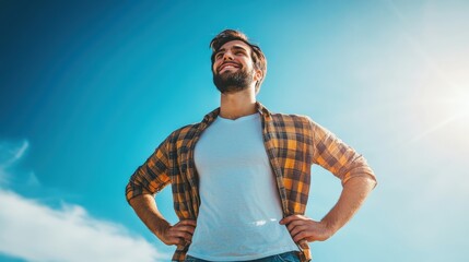 Person proud stance, hands on hips, smile of accomplishment