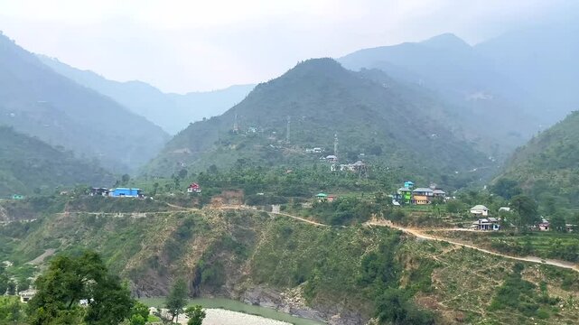 Beautiful view of himalayan mountain landscape and beas river near d. p.f rohaj, in himachal pradesh state in India
