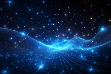 Obraz premium Futuristic Digital Background with Glowing Blue Lines and Dots in Dark Blue Space