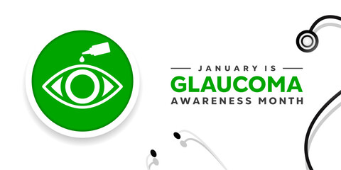 January Is Glaucoma Awareness month. Stesthoscope and eye. Great for cards, banners, posters, social media and more. White background. 