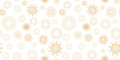 Seamless pattern with sun ray or firework line circles on white background. Geometric repeat backdrop.