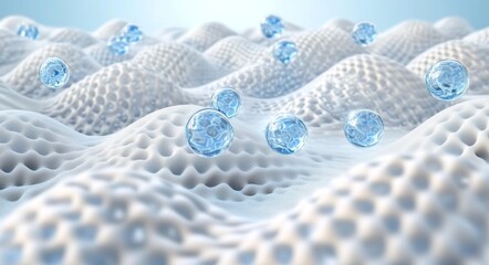 Close Up of Clean White Fabric with Water Bubbles Macro Rendering