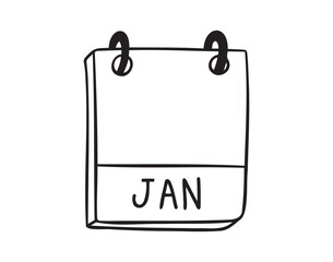 January calendar month page hand drawn doodle icon. Outline line symbol for planning. Single calendar element.