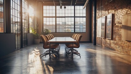 Creative office conference room with unoccupied artistic design elements.