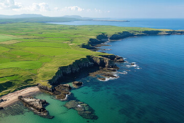Aerial View of Lush Green Cliffs and Ocean