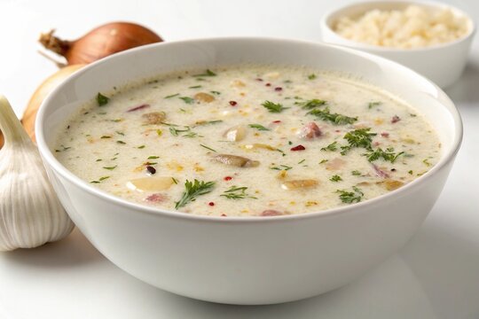 Acha soup made from sour milk with onions garlic and spices, traditional, cuisine, , soup, milk