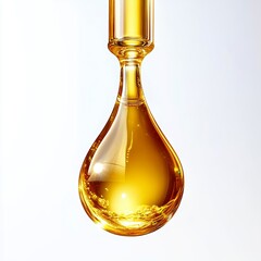 Golden Liquid Drop from Pipette on White Background Clean Oil Essence Drip
