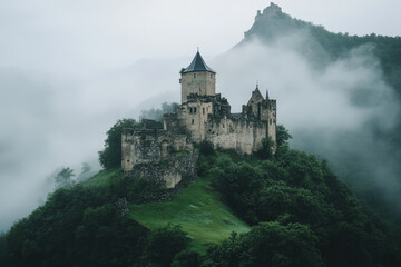 Naklejka premium Mysterious Castle in the Mist