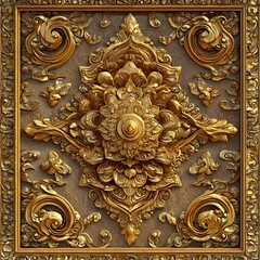 Traditional Thai Temple Decorations with Intricate Lines and Regal Warm Tones in a Seamless Design