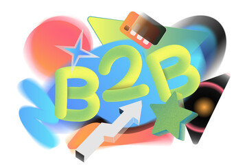 Lettering B2B with graphs and decorative objects text