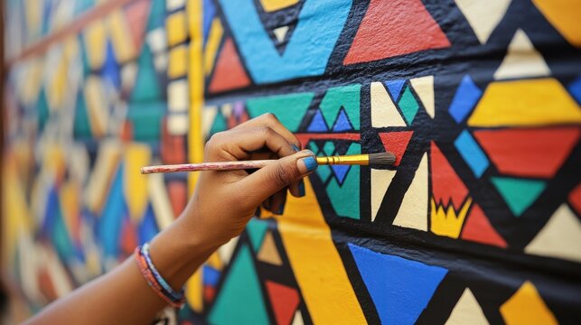 Artisans paint vibrant geometric patterns on walls, highlighting Cape Town's cultural heritage