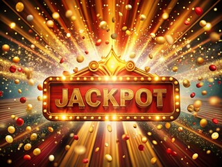 Jackpot Retro Signboard - Glowing Marquee Lights, Golden Rays & Confetti - AI Photo