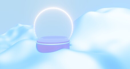 Snowy landscape podium background for product display 3d render