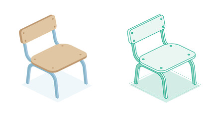 Isometric school chair. Illustration. Object isolated on white background.