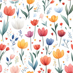 Floral flowers and beautiful colorful leaves wallpaper seamless pattern for interior decoration or background.