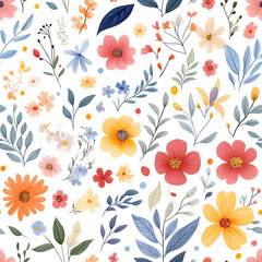 Floral flowers and beautiful colorful leaves wallpaper seamless pattern for interior decoration or background.
