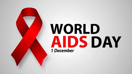 Design banner for the World AIDS Day. Red ribbon symbol uniting people in the fight against AIDS, HIV with the text “World AIDS Day december 1”.