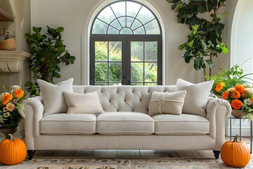 Obraz premium Cozy Autumn Living Room with Elegant Decor for Seasonal Inspiration