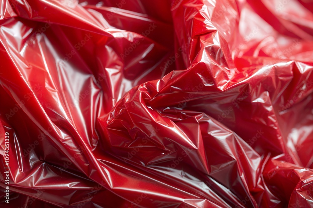 Sticker glossy red plastic texture close-up with abstract light pattern