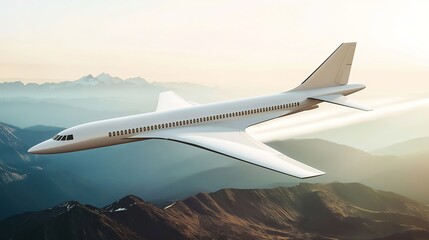 Fototapeta premium Aircraft rapidly breaking the sound barrier, creating a visible shockwave in the sky, symbolizing the pursuit of speed and technological advancement.