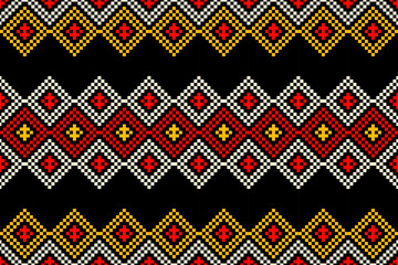 Cross Stitch pattern with Floral Designs. Traditional cross stitch needlework. Geometric Ethnic pattern, Embroidery, Textile ornamentation, fabric, Hand stitched pattern, Cultural stitching pixel art.