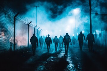Haunting Halloween Maze Event: Dark Fog, Ghouls, Monsters in Outdoor Setting Ready to Thrill and Chill in Captivating Image