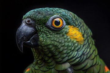 Fototapeta premium Close-Up Portrait of a Vibrant Green Parrot with Detailed Feathers