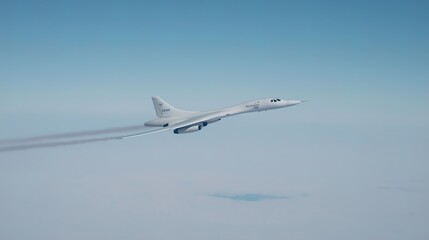 Obraz premium Aircraft rapidly breaking the sound barrier, creating a visible shockwave in the sky, symbolizing the pursuit of speed and technological advancement.