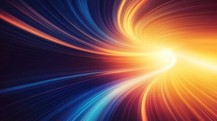Fototapeta premium Abstract swirling light streaks, blue and orange, converging towards a bright center.