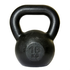 Black cast iron weight on a white background.
