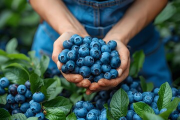 Freshly Harvested Blueberries in Farmer's Hands: Organic Produce for Natural Health and Nutrition
