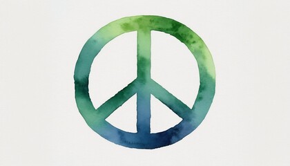 Watercolor illustration celebrating World Peace Day with a vibrant peace symbol surrounded by calming green and blue hues, embodying the spirit of harmony and unity