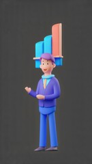 3D Businessman Giving a Presentation Pointing at a Graph