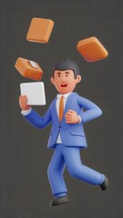 3D Businessman Juggling Work Items Like Briefcase