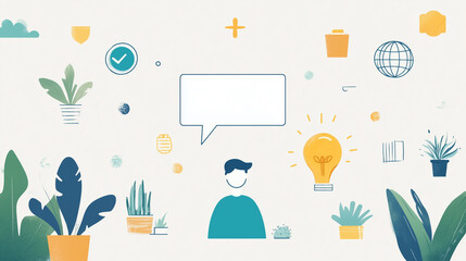 Fototapeta premium Business man and woman flat illustration with empty text bubble, communication