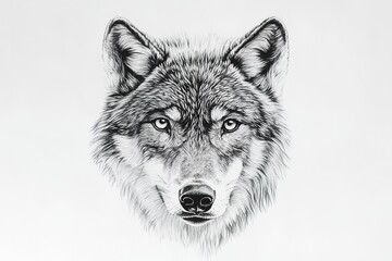 Obraz premium Black and white wolf illustration with detailed fur.