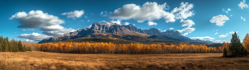 Obraz premium A panoramic view of a forest with trees in autumn colors