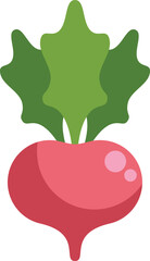 Cartoon radish with green leaves is growing, ideal for representing healthy eating or agriculture