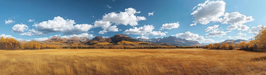 A panoramic view of a forest with trees in autumn colors
